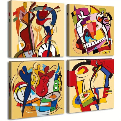 4pcs Cartoon Graffiti Canvas Wall Art Canvas Framed