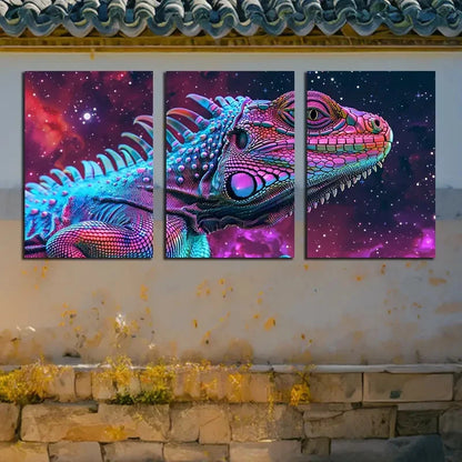 3pcs Vibrant Vivid Animal Iguana Illustration Metal Print Ready to Hang Art - Bella Home Decor