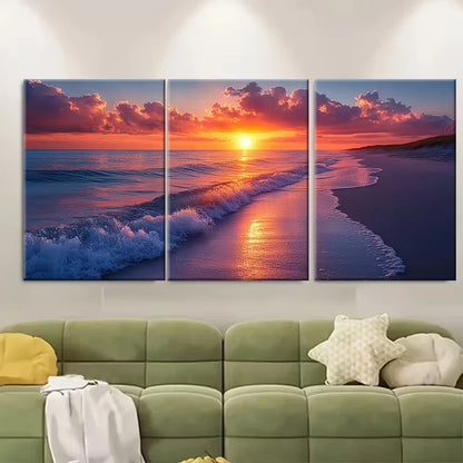 3pcs Serene Sunset Seascape Metal Print Ready to Hang Art