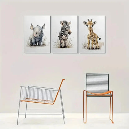 3pcs Adorable Youngsters Animal Zebra Giraffe Metal Print Ready to Hang Art - Bella Home Decor