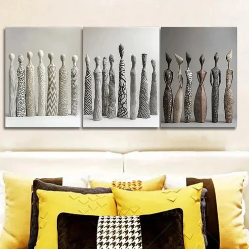 3pcs Ceramic Figurines Wall Art Canvas Unframed - High Quality Print 100% Australian Made Wall Canvas - Bella Home Decor