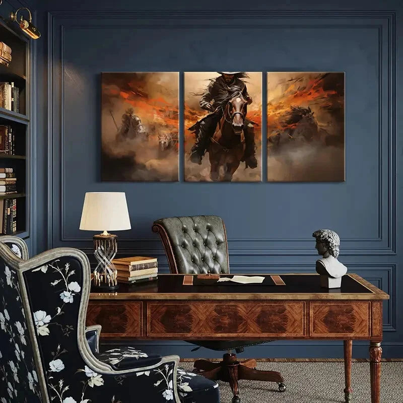 3pcs Cowboy Desert Vintage Wall Art Painting Metal Print Ready to Hang Art - Bella Home Decor