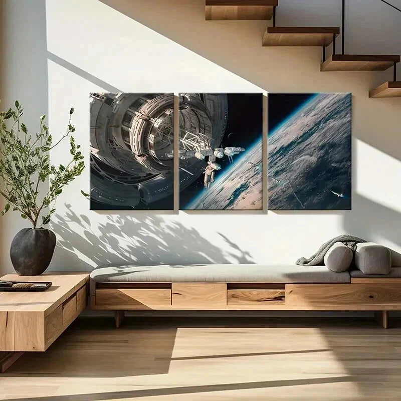 3pcs Spacecraft Satellite and Earth View Wall Art Set Canvas Framed 60x90cm - High Quality Print 100% Australian Made Wall Canvas Ready to Hang - Bella Home Decor