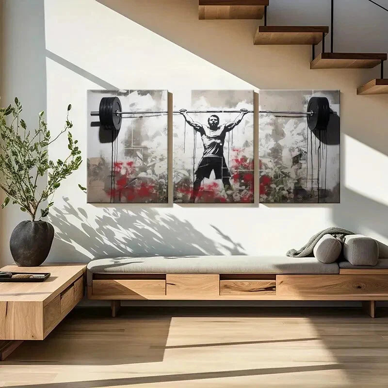 3pcs Street Art Weightlifting Graffiti Urban Scene Metal Print Ready to Hang Art - Bella Home Decor