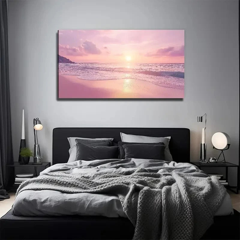 Sunset Beach Landscape Wall Art Canvas Office Home Room Framed 120x60cm