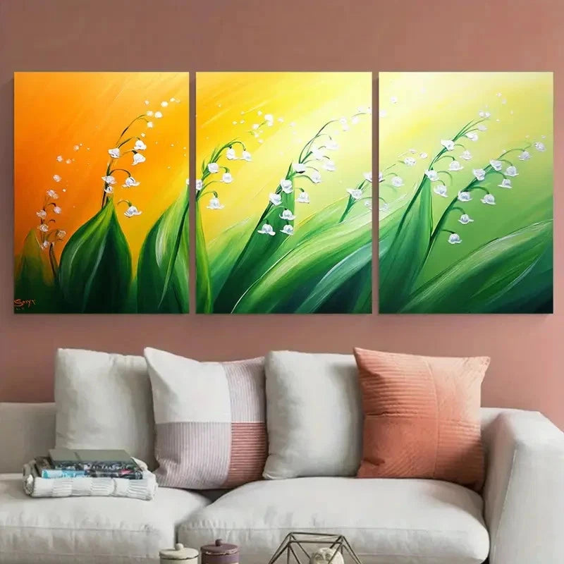 3pcs Vibrant Lilies Of The Valley Spring Flowers Metal Print Ready to Hang Art - Bella Home Decor