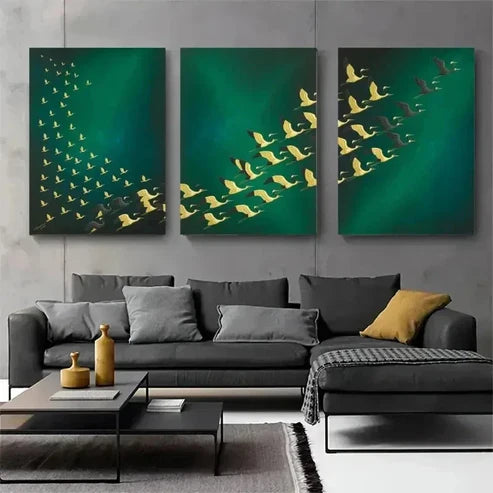 3pcs Green Background with Golden Accents Wall Art Set Canvas Unframed - High Quality Print 100% Australian Made Wall Canvas