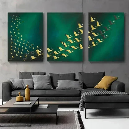 3pcs Green Background with Golden Accents Wall Art Set Canvas Unframed - High Quality Print 100% Australian Made Wall Canvas