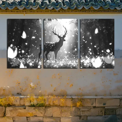3pcs Black and White Elk in the forest Design Metal Print Ready to Hang Art