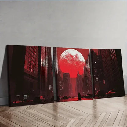 3pcs The Moon Over the City Wall Art Set Canvas Unframed - High Quality Print 100% Australian Made Wall Canvas