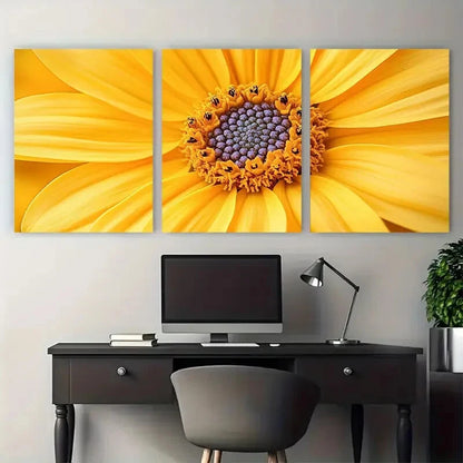 3pcs Vibrant Yellow Flower Macro Petal Photography Metal Print Ready to Hang Art - Bella Home Decor