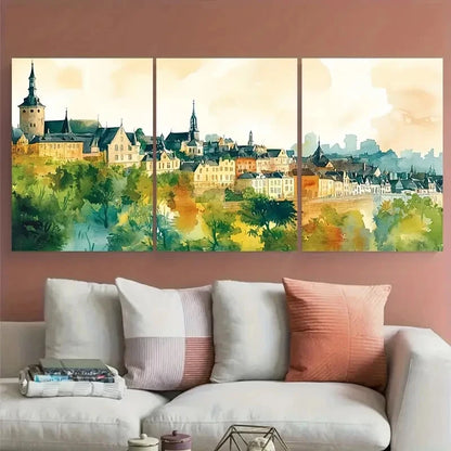 3pcs Luxembourg Travel with Historic Buildings Metal Print Ready to Hang Art - Bella Home Decor