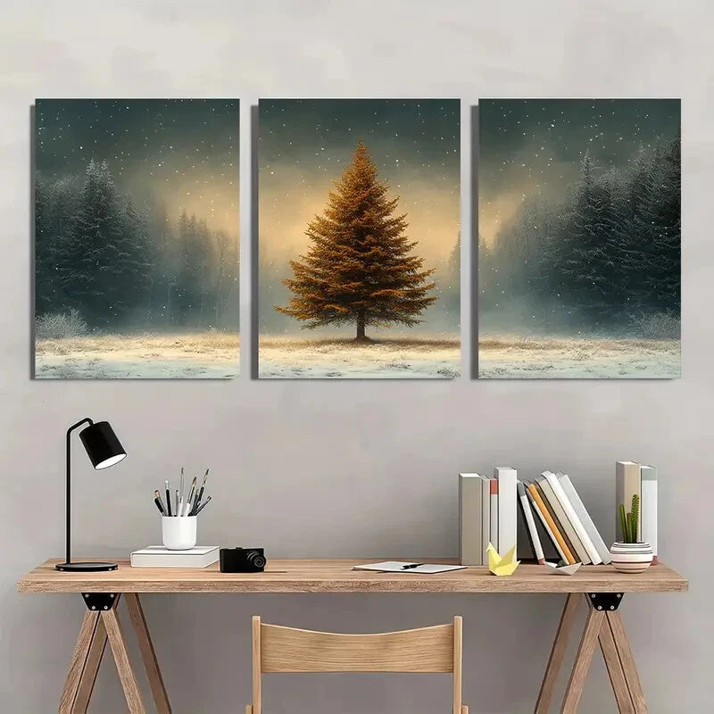 3pcs Featuring Vintage Christmas Tree Artwork Metal Print Ready to Hang Art