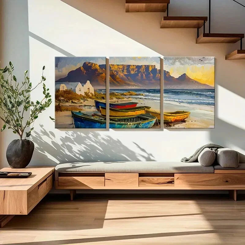 3pcs Artistic Coastal Landscape Mountain View Metal Print Ready to Hang Art - Bella Home Decor