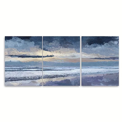 3pcs Misty Beach at Dusk, Surreal Metal Print Ready to Hang Art