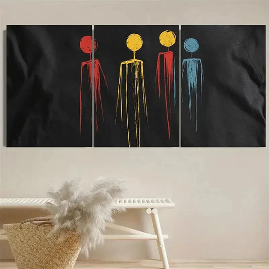 3pcs Stick Figures Tee Minimalist Wall Art Set Canvas Framed 60x90cm - High Quality Print 100% Australian Made Wall Canvas Ready to Hang