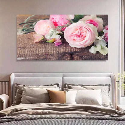 Blooming Roses Pink Rose Wall Art Canvas Office Home Room Framed 120x60cm - Bella Home Decor
