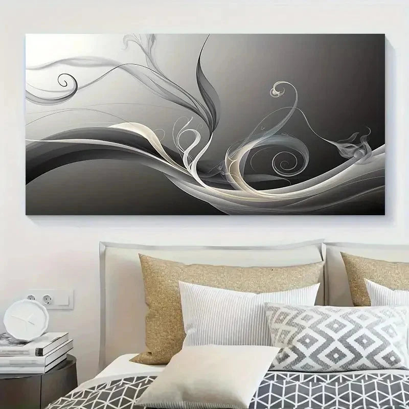 Elegant Abstract Swirl Wall Art Canvas Office Home Room Framed 120x60cm