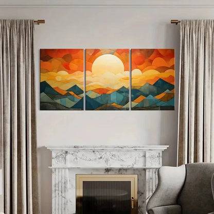 3pcs Sunset Mountains Clouds Abstract Landscape Metal Print Ready to Hang Art - Bella Home Decor