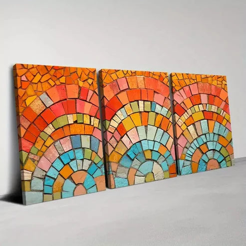 3pcs Charming Colorful Abstract Color Blocks Art Set Canvas Unframed - High Quality Print 100% Australian Made Wall Canvas