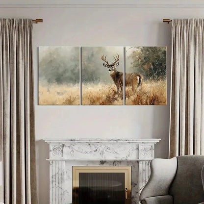 3pcs Artistic Deer Landscape Painting Wildlife Metal Print Ready to Hang Art - Bella Home Decor