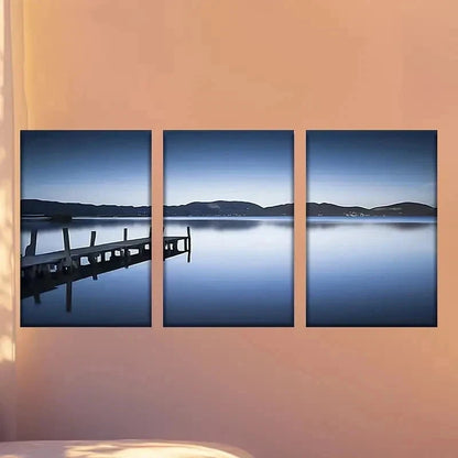 3pcs Serene Lake & Mountain Landscape Posters Wall Art Set Canvas Framed 50x70cm - High Quality Print 100% Australian Made Wall Canvas Ready to Hang