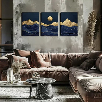 3pcs Abstract Mountain And Moon Wall Art Canvas Unframed - High Quality Print 100% Australian Made Wall Canvas - Bella Home Decor