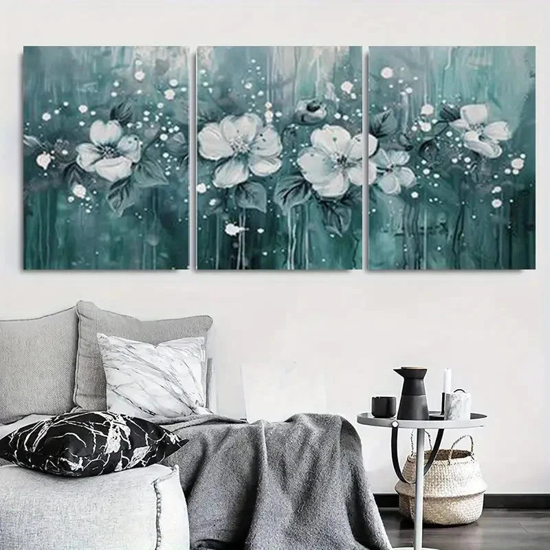 3pcs White Flowers & Butterflies Textured Metal Print Ready to Hang Art