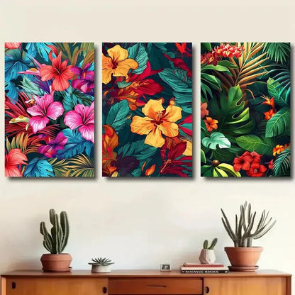 3pcs Tropical Flower Vibrant Lily Tropical Leaves Metal Print Ready to Hang Art - Bella Home Decor
