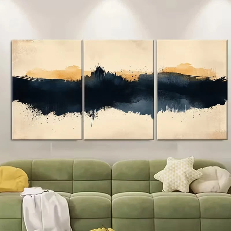 3pcs Elegant Abstract Brushstroke Metal Print Ready to Hang Art
