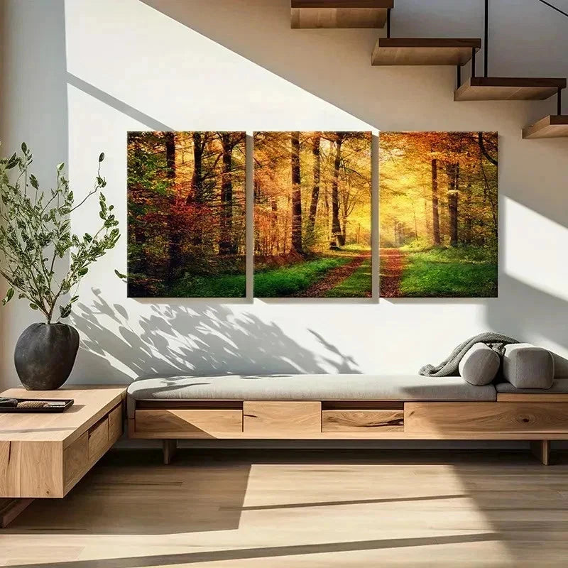 3pcs Forest Woods at Sunshine Natural Wall Art Set Canvas Framed 60x90cm - High Quality Print 100% Australian Made Wall Canvas Ready to Hang - Bella Home Decor