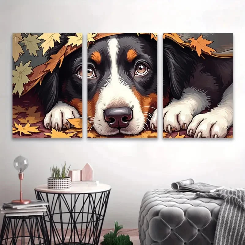 3pcs Black and White Dog Lying Inside Wall Art Set Canvas Framed 40x60cm - High Quality Print 100% Australian Made Wall Canvas Ready to Hang - Bella Home Decor