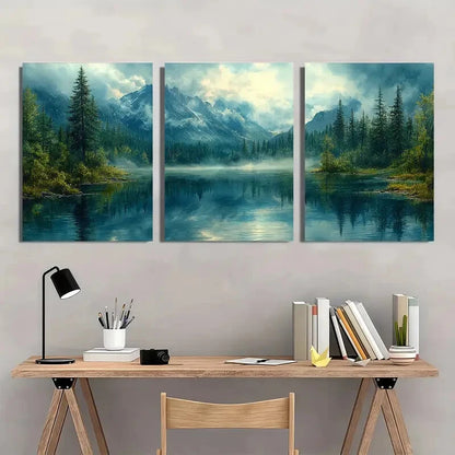 3pcs Barclay Lake Mountain Watercolor Landscape Metal Print Ready to Hang Art - Bella Home Decor