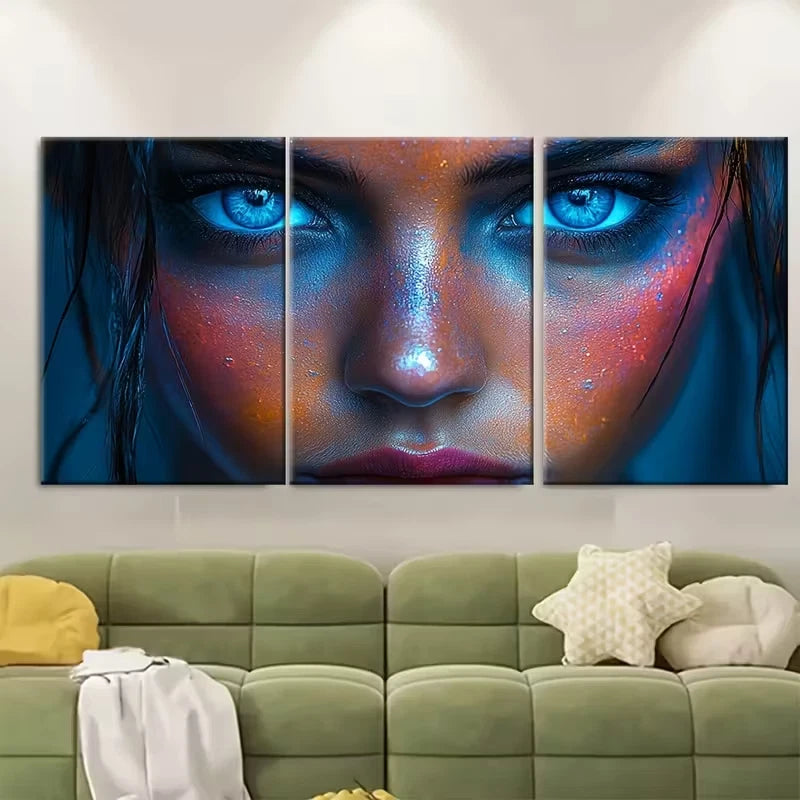 3pcs Vibrant Abstract Face Metal Print Ready to Hang Art