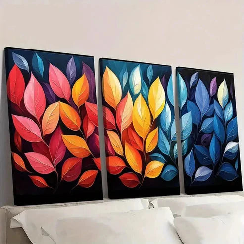 3pcs Rotating Colorful Leaves Pattern Wall Art Canvas Unframed - High Quality Print 100% Australian Made Wall Canvas