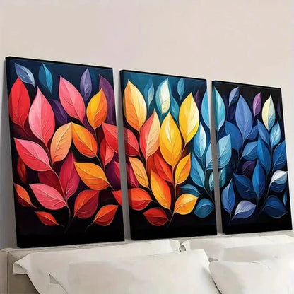 3pcs Rotating Colorful Leaves Pattern Wall Art Canvas Unframed - High Quality Print 100% Australian Made Wall Canvas