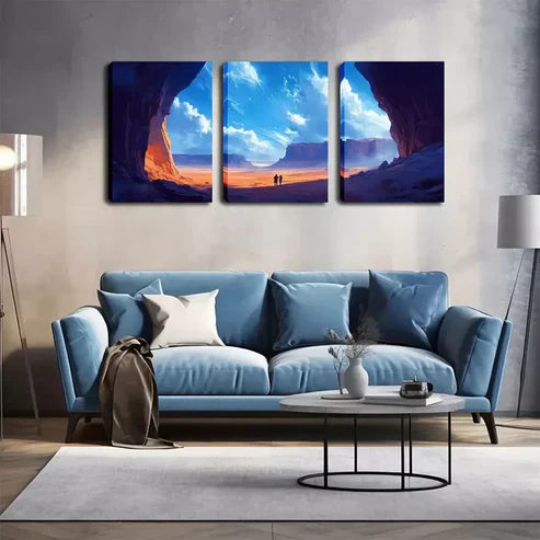 3pcs Small Human Under The Mountain, Attractive Wall Art Canvas Unframed - High Quality Print 100% Australian Made Wall Canvas