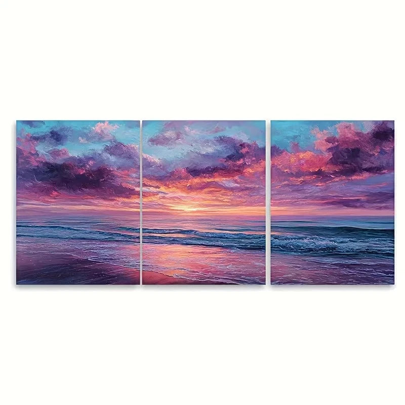 3pcs Ocean Sunset Print, Coastal Landscape Wall Art Set Canvas Framed 50x70cm - High Quality Print 100% Australian Made Wall Canvas Ready to Hang