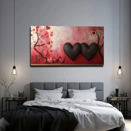 Black & Pink Heart And Branch Wall Art Canvas Office Home Room Framed 120x60cm