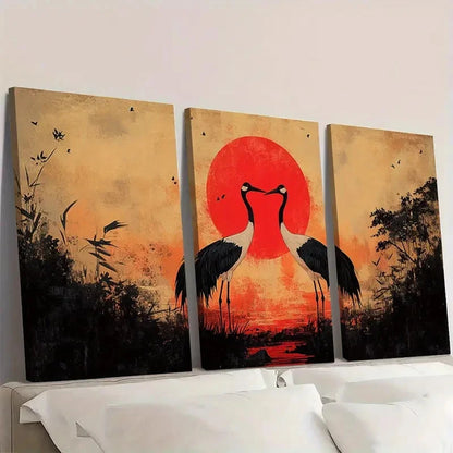 3pcs Vibrant Red Sunset Nature Scene I  Wall Art Set Canvas Framed 50x70cm - High Quality Print 100% Australian Made Wall Canvas Ready to Hang - Bella Home Decor