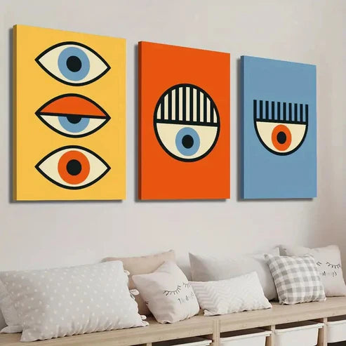 3pcs Styled Abstract Geometric Eye Wall Art Set Canvas Unframed - High Quality Print 100% Australian Made Wall Canvas