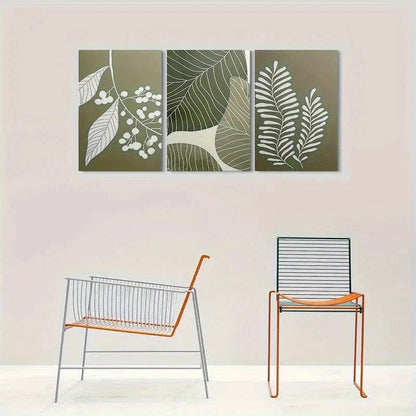 3pcs Abstract Leaf Botanical Green Metal Print Ready to Hang Art - Bella Home Decor