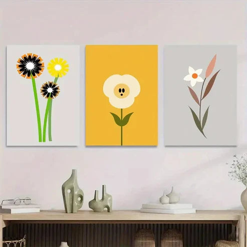 3pcs Modern Floral Abstract Flower Black Wall Art Set Wall Art Canvas Unframed – High Quality Print 100% Australian Made Wall Canvas
