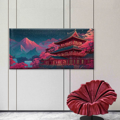 Enchanting Mount Fuji & Temple Wall Art Canvas Office Home Room Framed 120x60 cm - Bella Home Decor