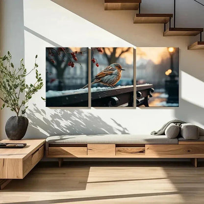 3pcs Birds Sparrows on a Street Painting Wall Art Set Canvas Framed 50x70cm - High Quality Print 100% Australian Made Wall Canvas Ready to Hang - Bella Home Decor