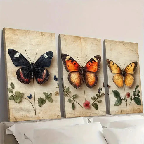 3pcs Insects and trees Rustic Aesthetic Antique Wall Art Set Canvas Unframed - High Quality Print 100% Australian Made Wall Canvas - Bella Home Decor