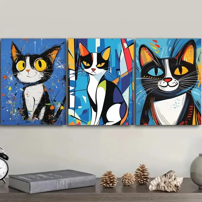 3pcs Scrawled Kittens Wall Art Painting Metal Print Ready to Hang Art