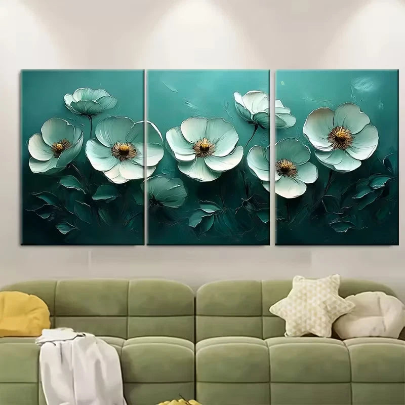 3pcs Abstract Floral Oil Painting Metal Print Ready to Hang Art - Bella Home Decor
