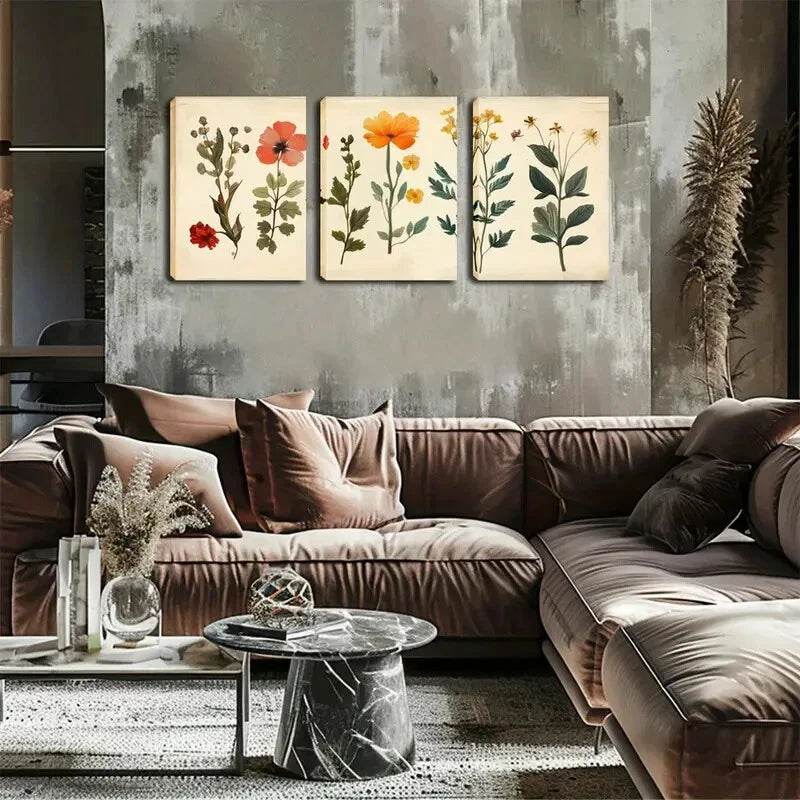 3pcs Richly Colored Floral Plants Perfect Wall Art Set Canvas Framed 40x60cm - High Quality Print 100% Australian Made Wall Canvas Ready to Hang - Bella Home Decor