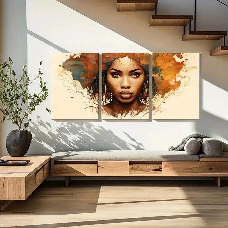 3pcs Beauty African Lady Portrait Abstract Metal Print Ready to Hang Art - Bella Home Decor